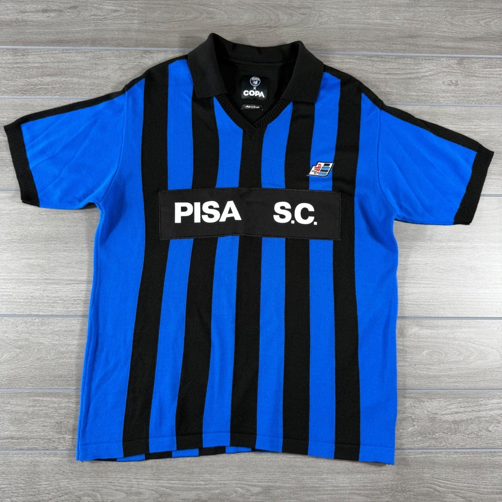 COPA x Pisa S.C. Mens Blue Black Striped Retro Football Jersey Shirt Size L